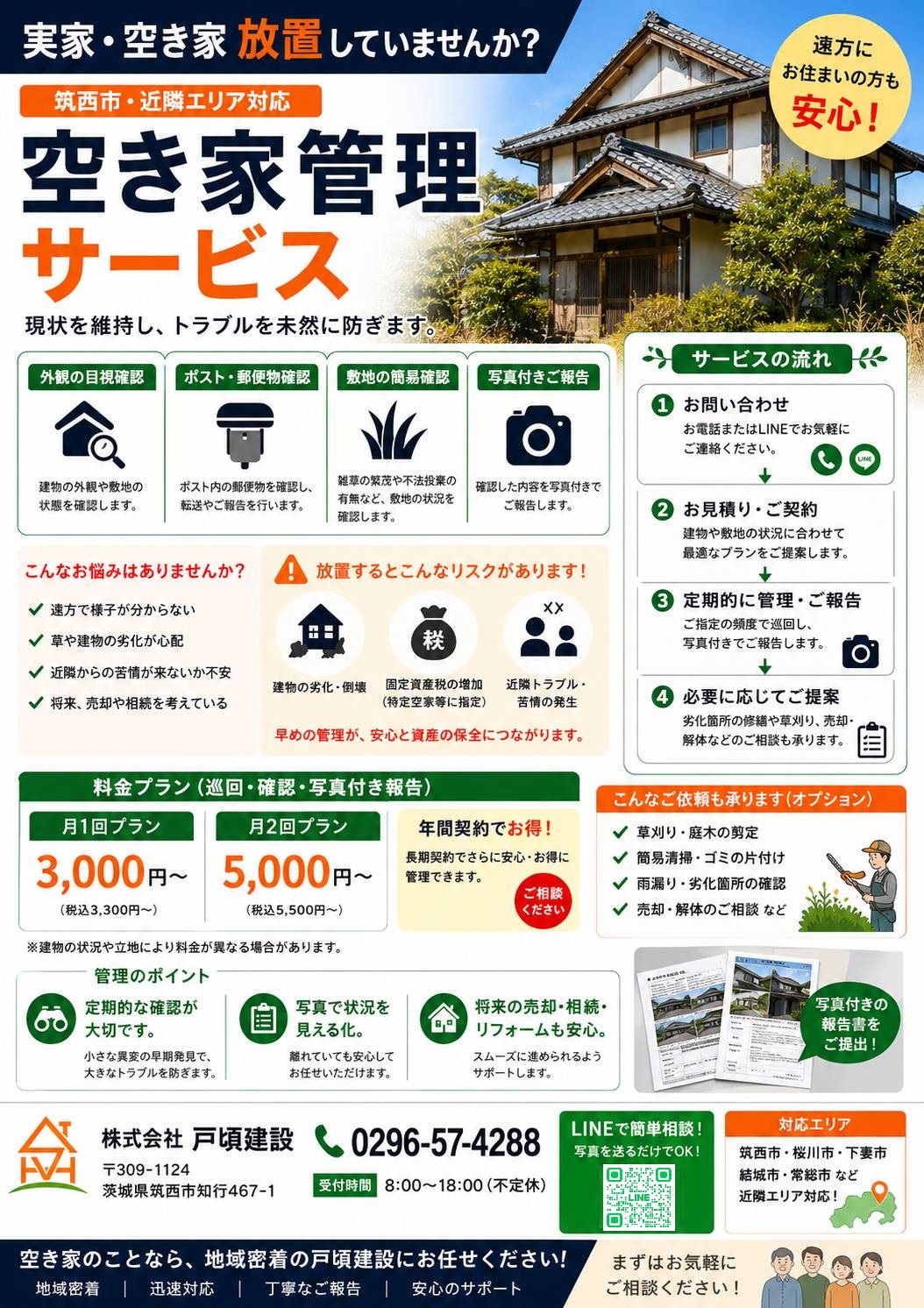 筑西市の空き家管理ならお任せください｜戸頃建設の「見える管理」で大切な家を守ります